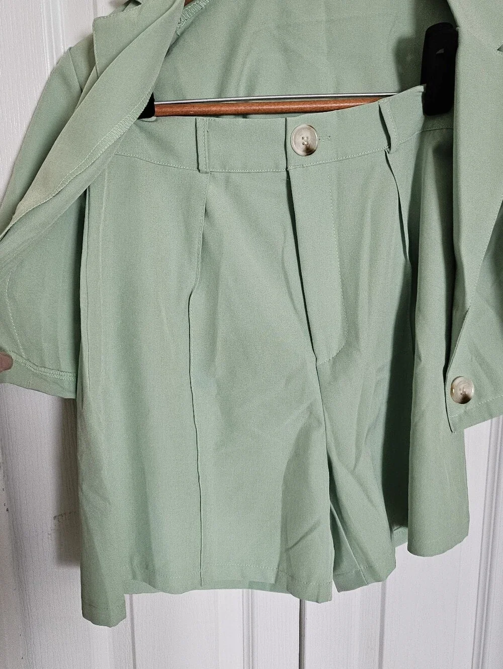 SHEIN Women 2Piece Mint Green Crop Blazer & High Waist Shorts Set SizeS.